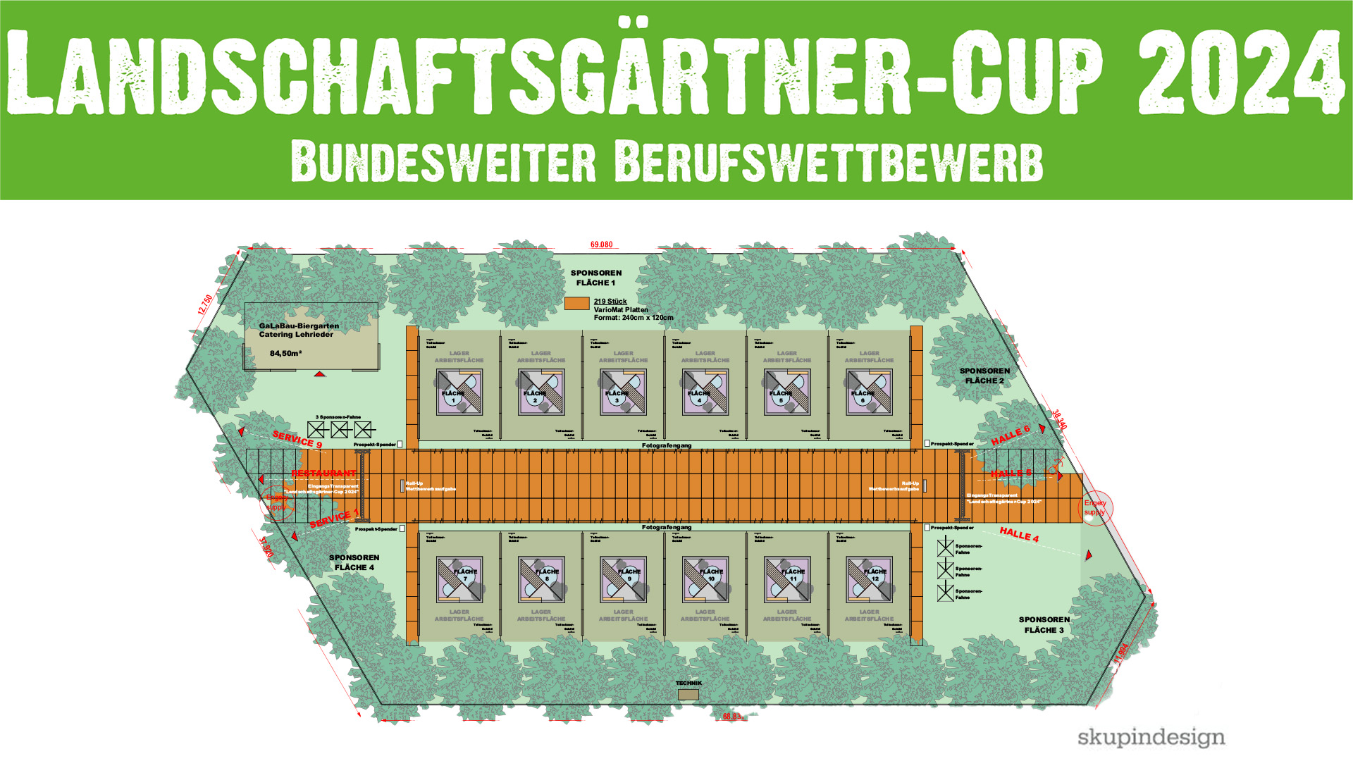 Grundriss der Wettbewerbsflächen beim Landschaftsgärtner-Cup 2024